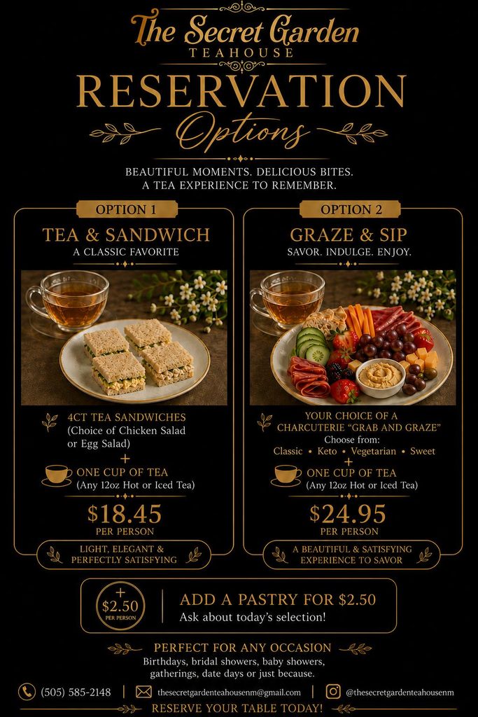The Secret Garden in Corrales, NM Reservation Menu